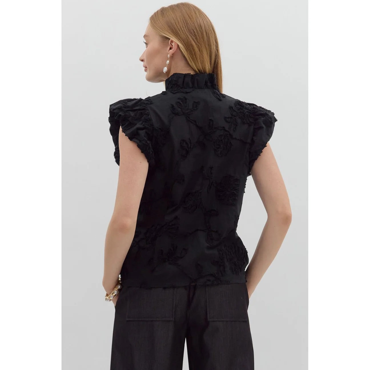 Black Floral Embellished Top