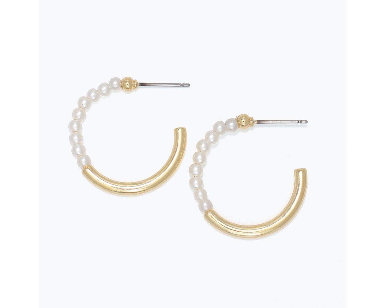 Periwinkle Pearl and Gold Hoops