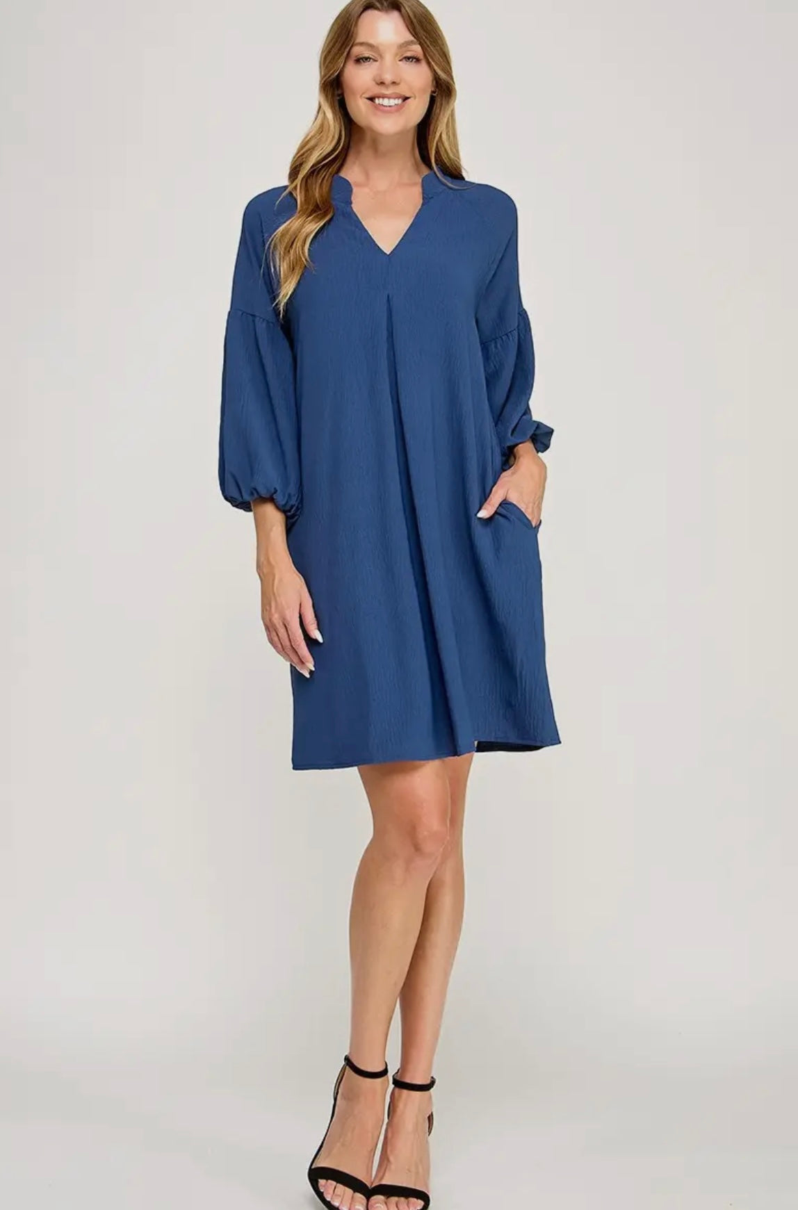 Solid Shift Dress Blue