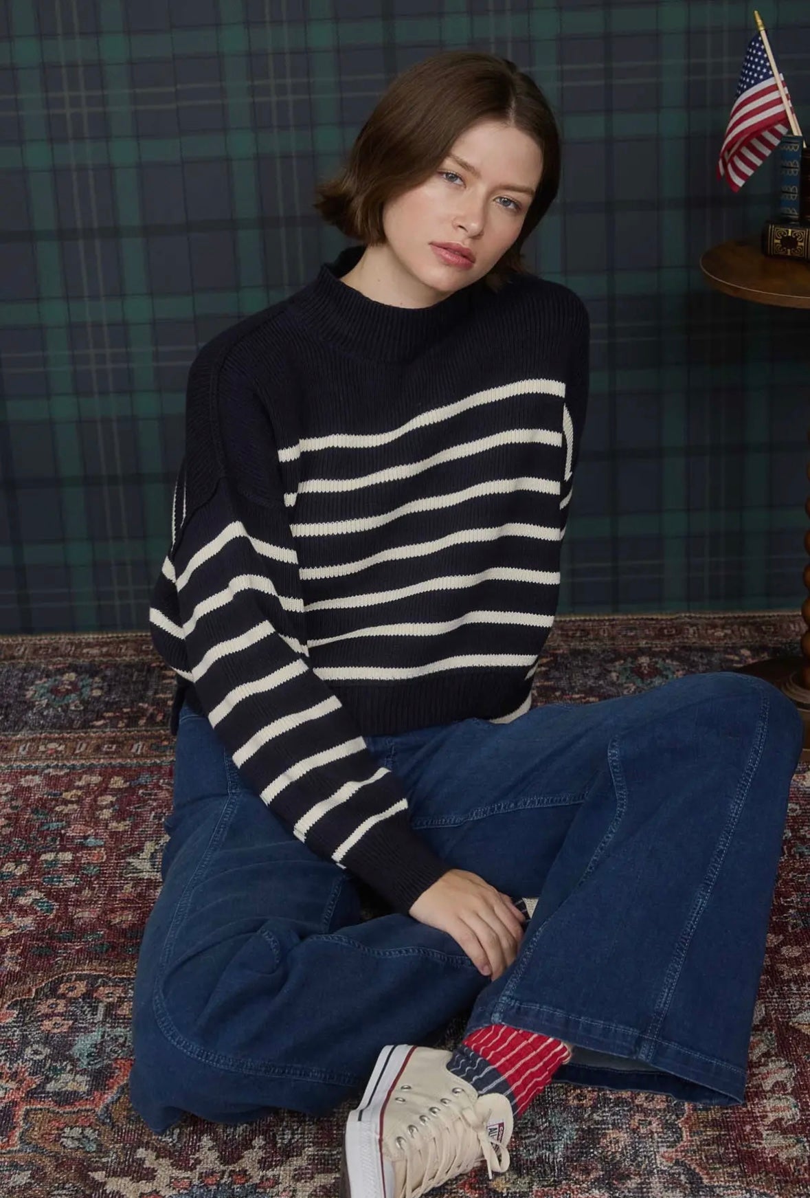 Stripe Mock Neck Long Sleeve Sweater