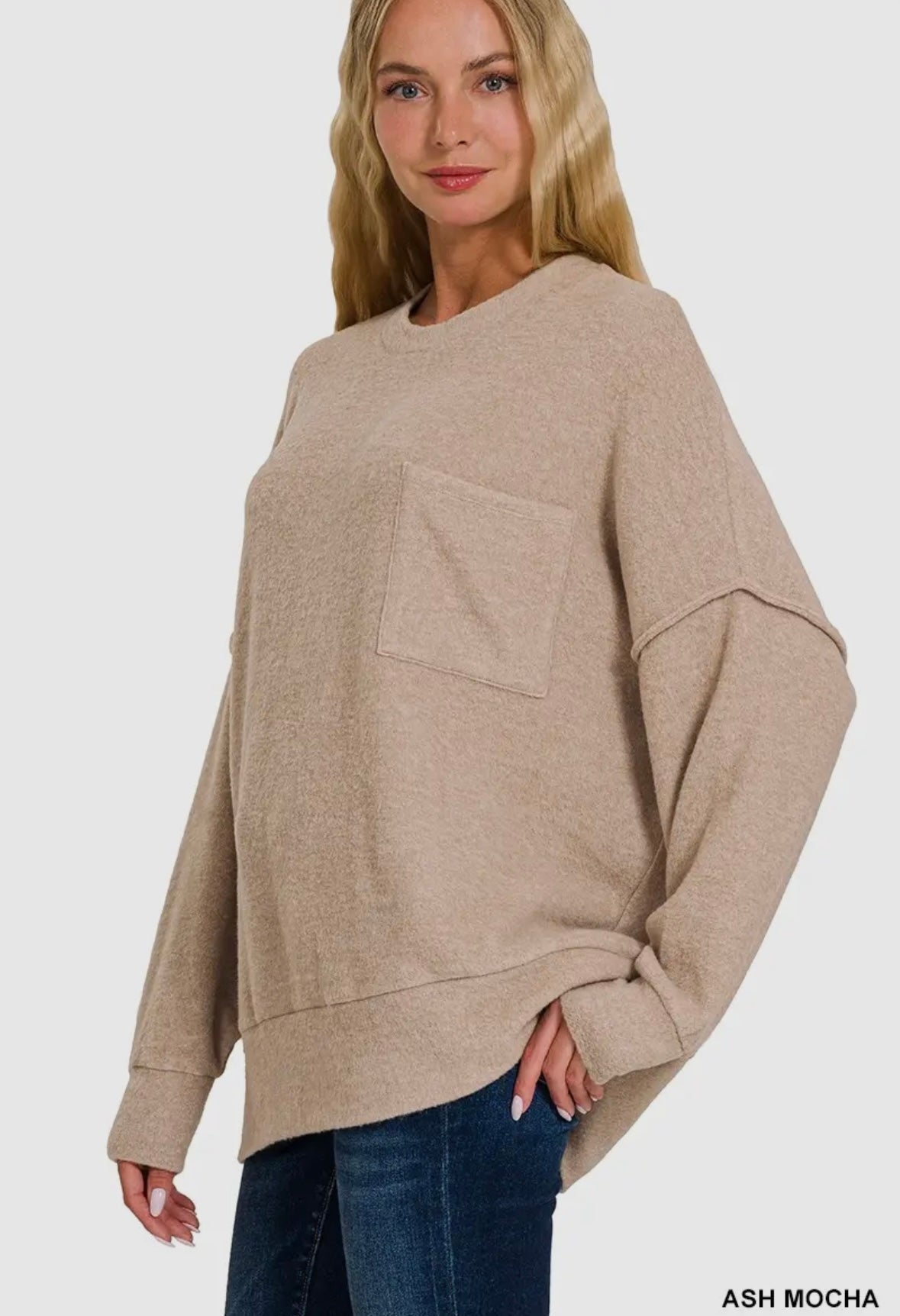 Brushed Melange Drop Shoulder Oversized Sweater Ash Mocha