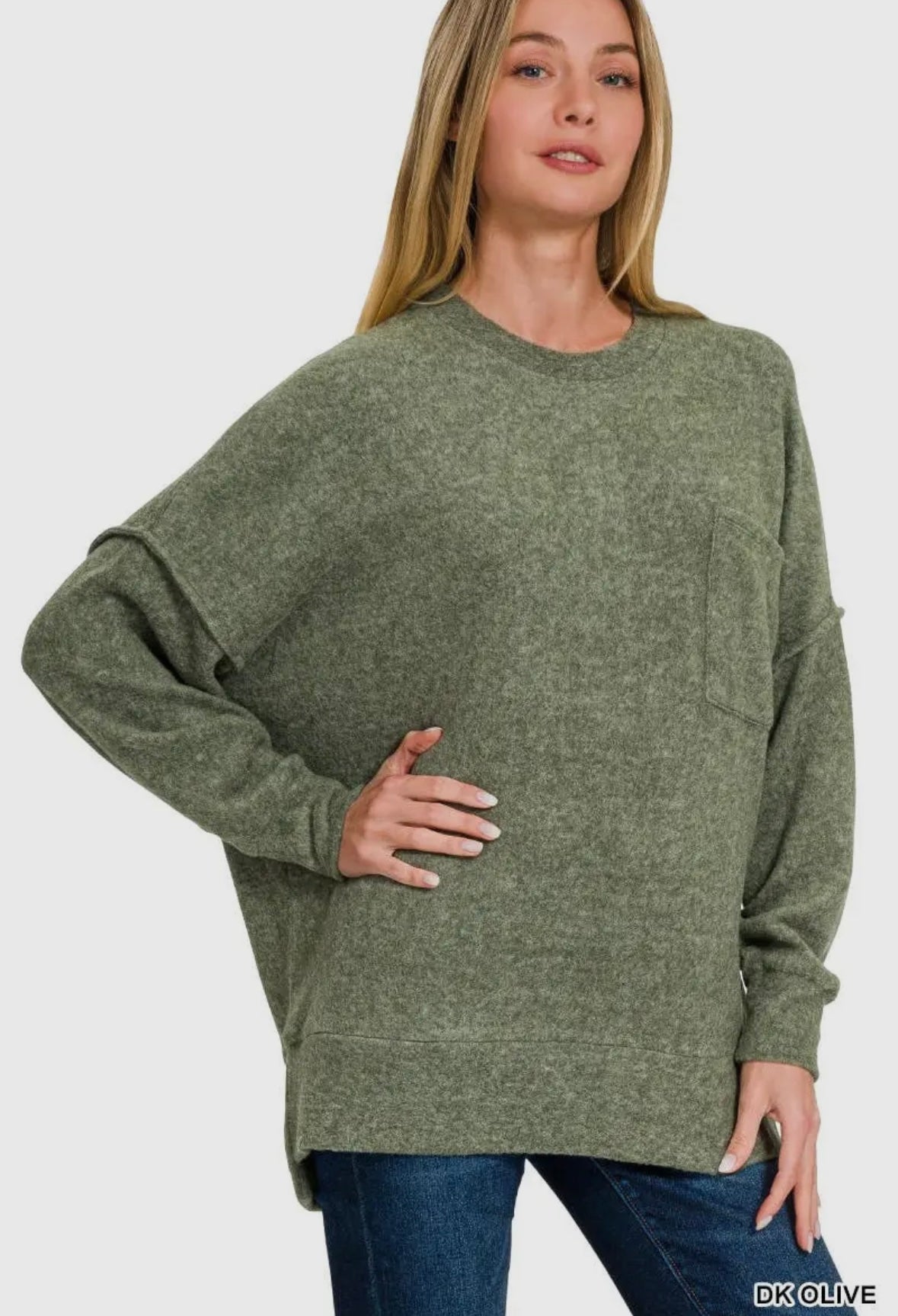 Brushed Melange Drop Shoulder Oversized Sweater Olive