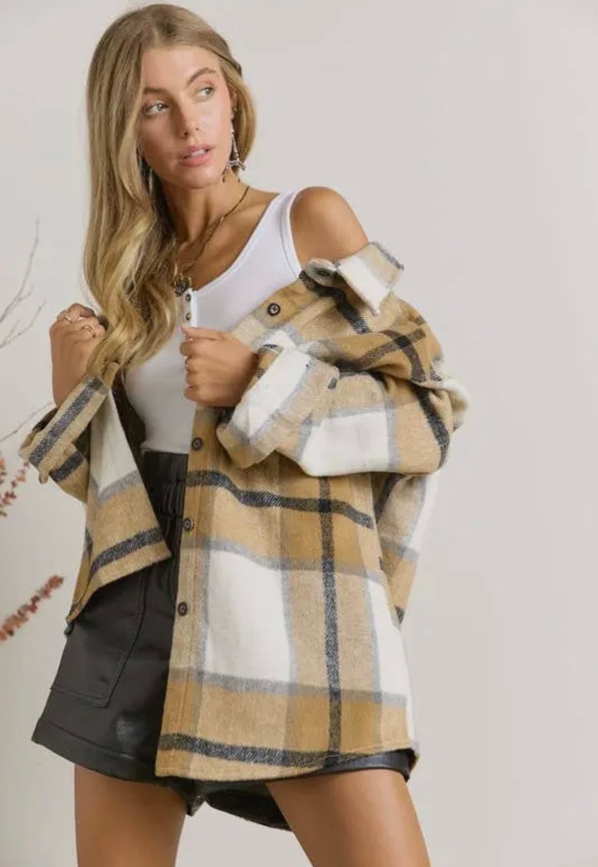 Plaid Flannel Jacket Camel