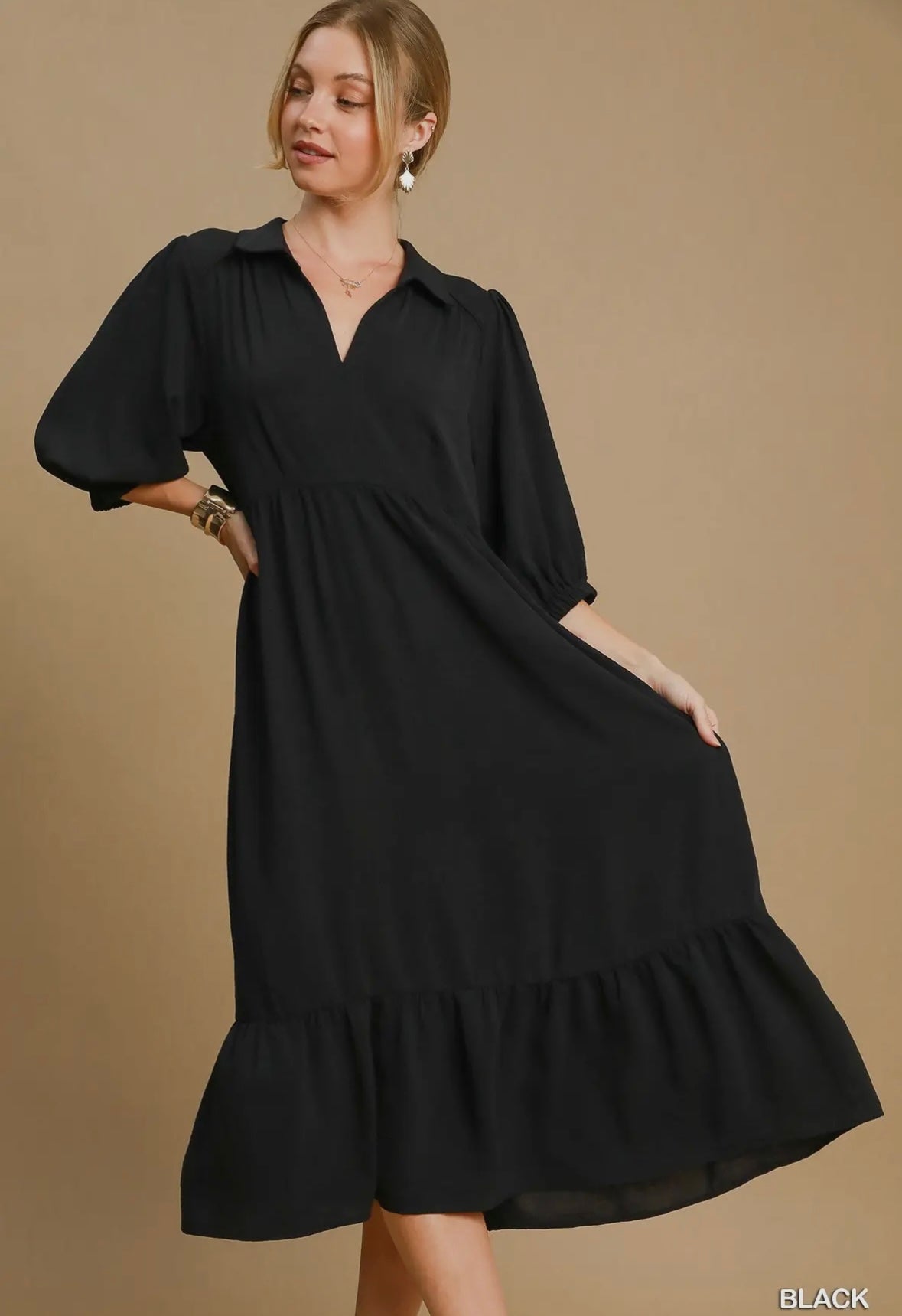V-Neck Collared Maxi Dress
