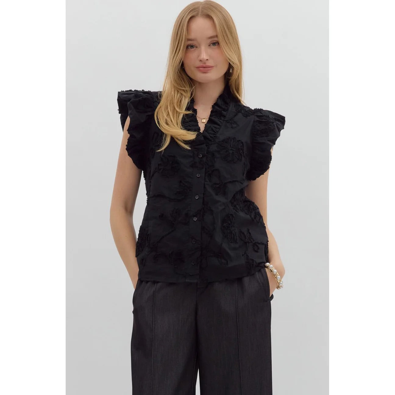 Black Floral Embellished Top