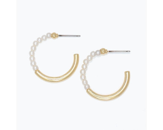 Periwinkle Pearl and Gold Hoops