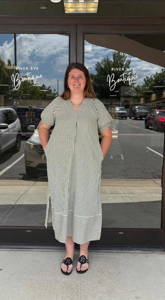 Green Striped VNeck Midi