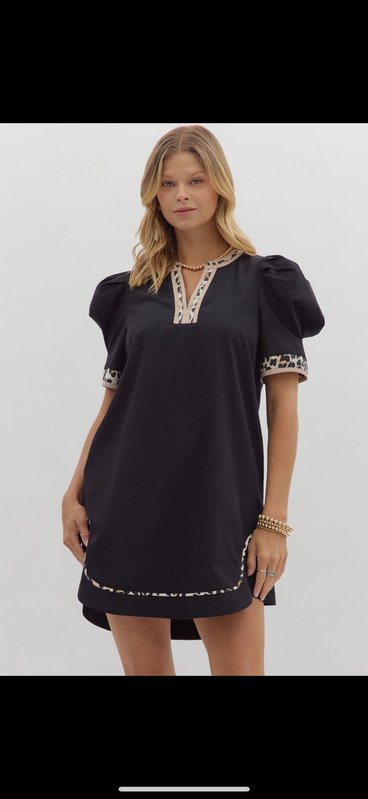 Black Cheetah Detailed Mini Dress