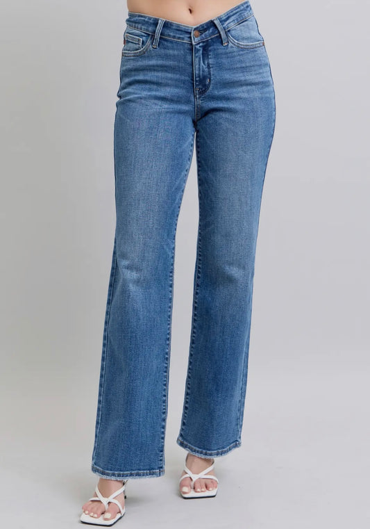 High Waisted V-Front Vintage Wash Straight Fit Judy Blue Jeans
