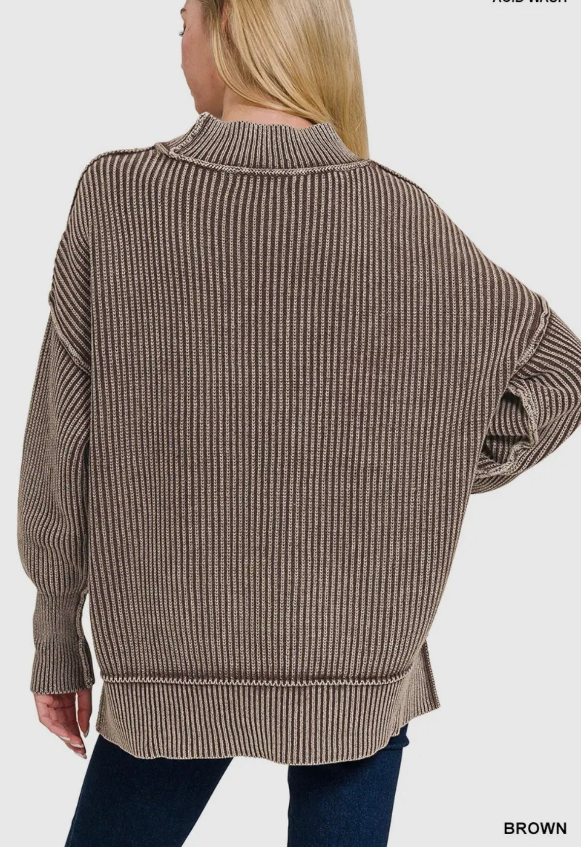 Washed Side Slit Oversized Sweater Brown