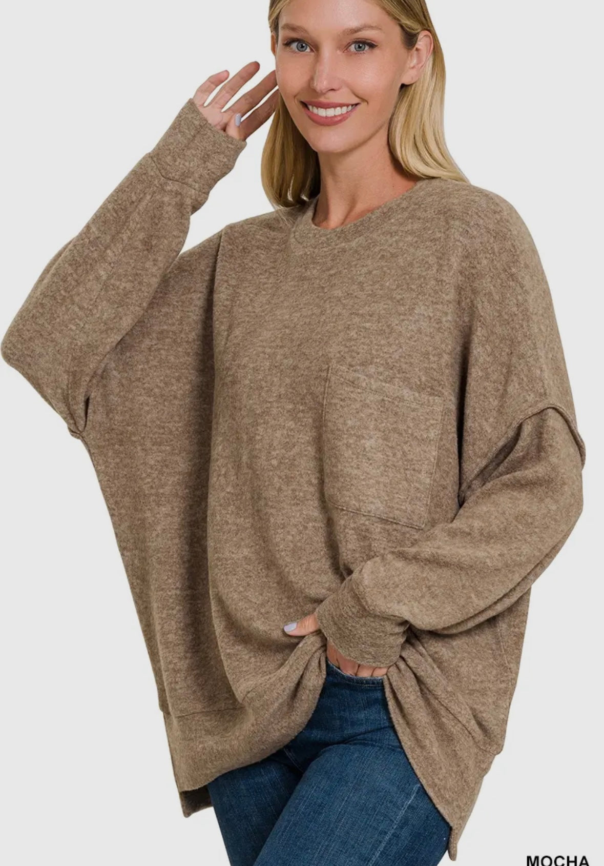 Brushed Melange Drop Shoulder Oversized Sweater Mocha