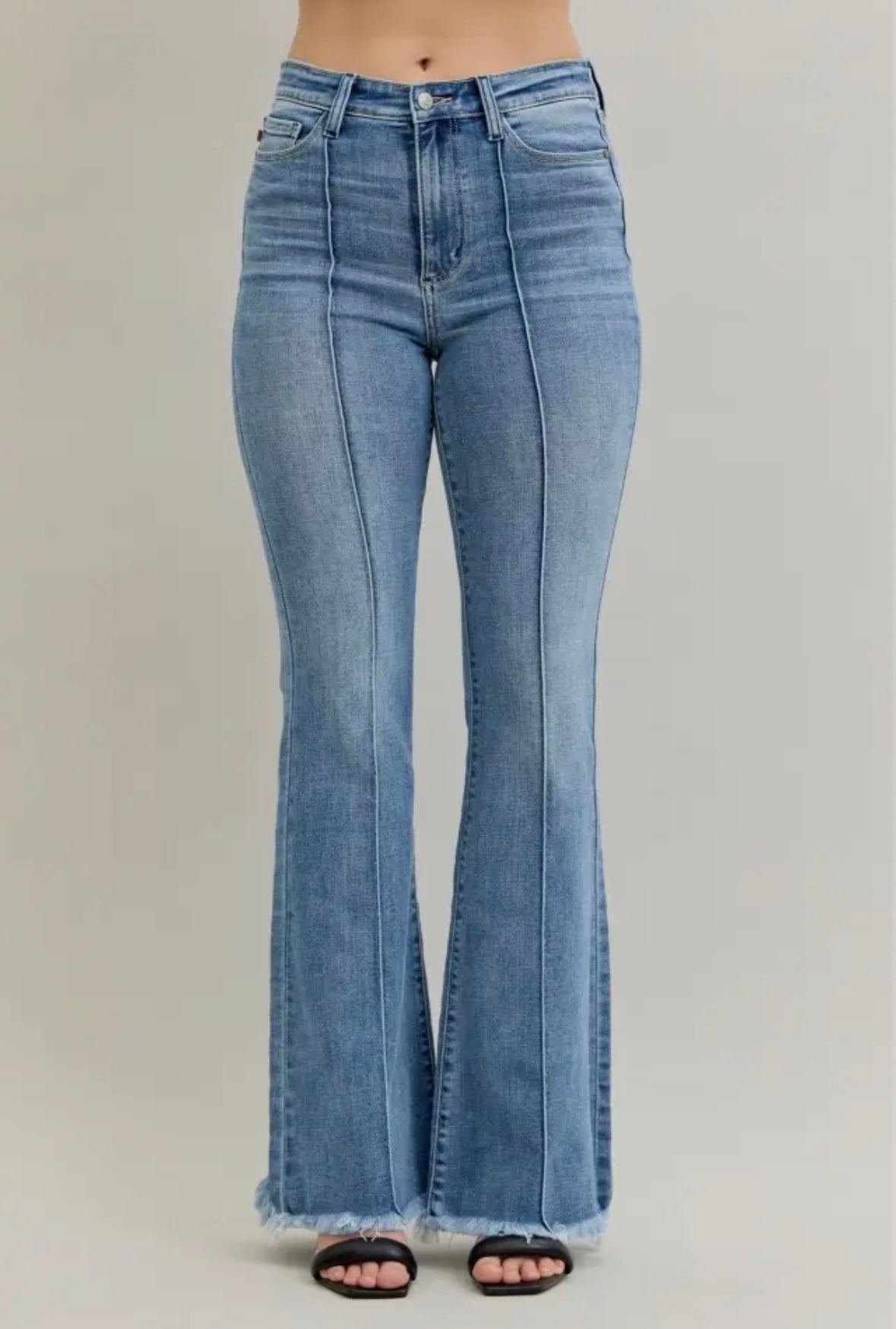 High Waisted Flare Pintuck Detail Judy Blue Jeans