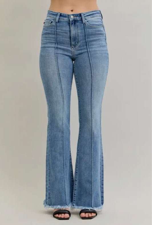 High Waisted Flare Pintuck Detail Judy Blue Jeans