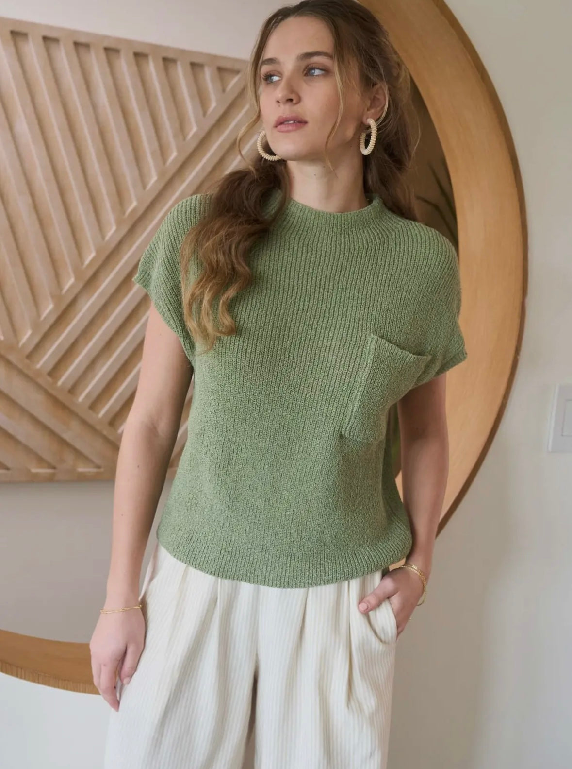 Pocket Detail Olive Sweater