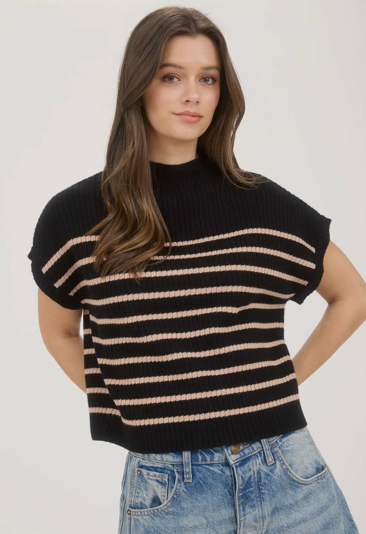 Striped Short Sleeve Sweater